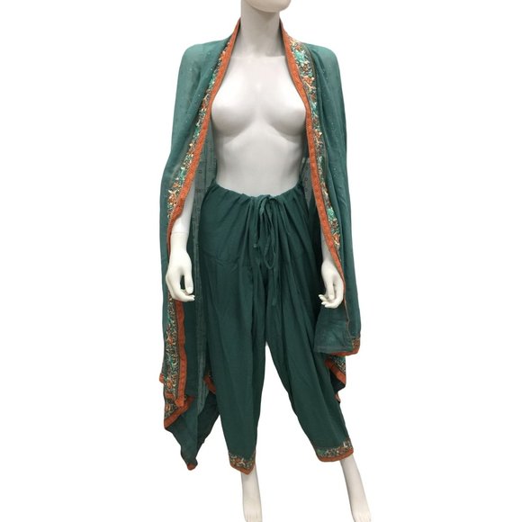 Beautiful Embroidered Flower Printed Pakistani/Indian Green Adjustable Pants - Picture 2 of 9